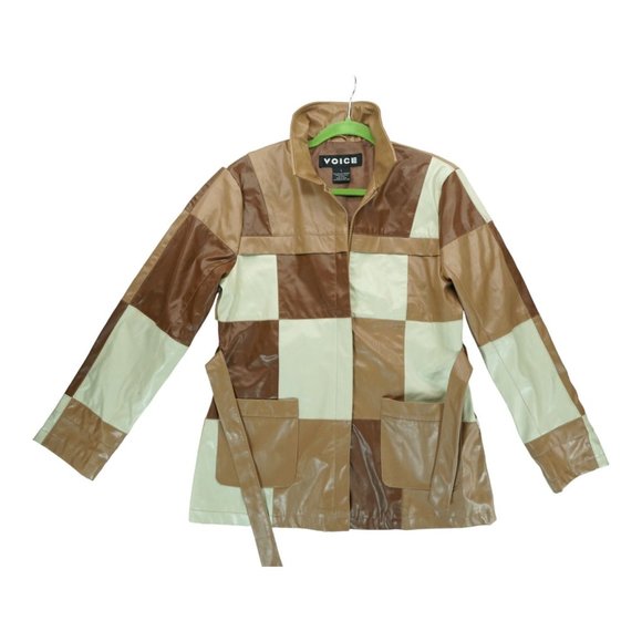 Vintage Voice Patchwork Jacket Brown-Multi RN40531 Women's Polyurethane/Nylon - Picture 1 of 7